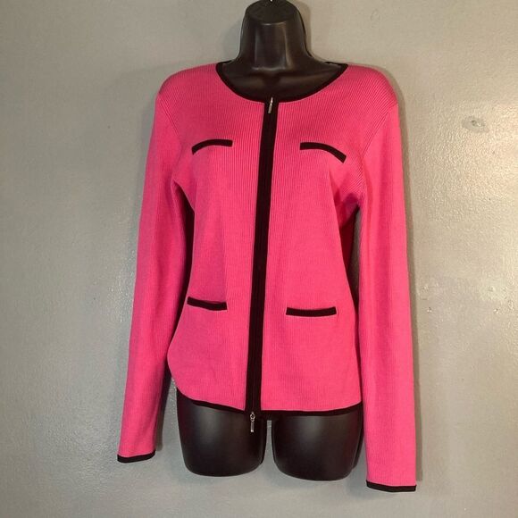 Casual Corner Pink Silk Stretch Zip Top - Picture 1 of 4